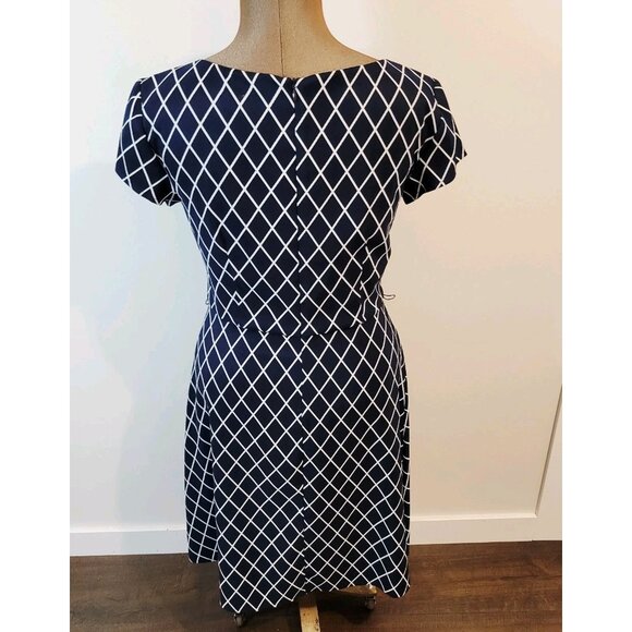 Womens Connected Apparel Sz 12 Sheath Dress Navy White Geometric Stripes Print - Picture 4 of 8